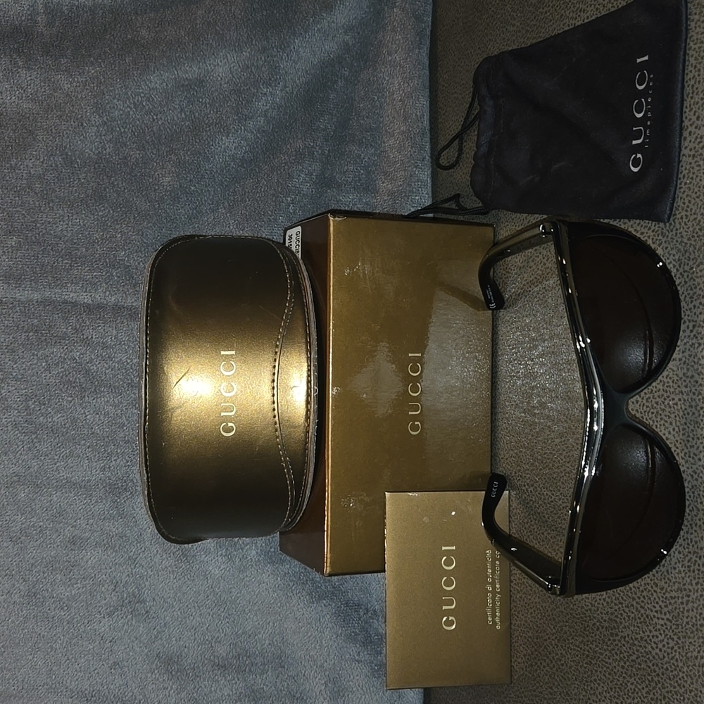 Gucci Black Sunglasses with Gold Case and Box